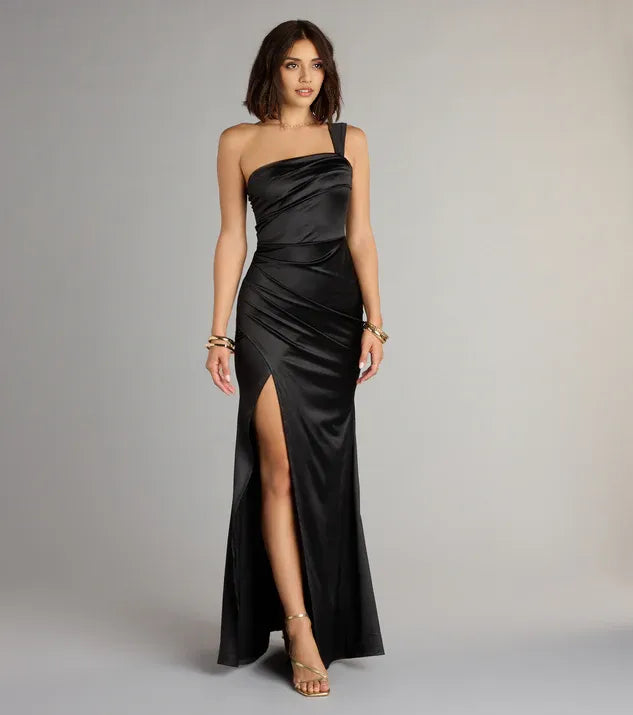 Unique Mermaid One-Shoulder Sleeveless Back Zip Floor-Length Prom Dress